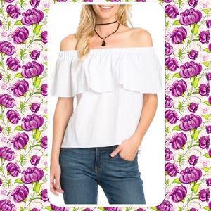 🔥SALE🔥 White Off Shoulder Elastic Gather Top
